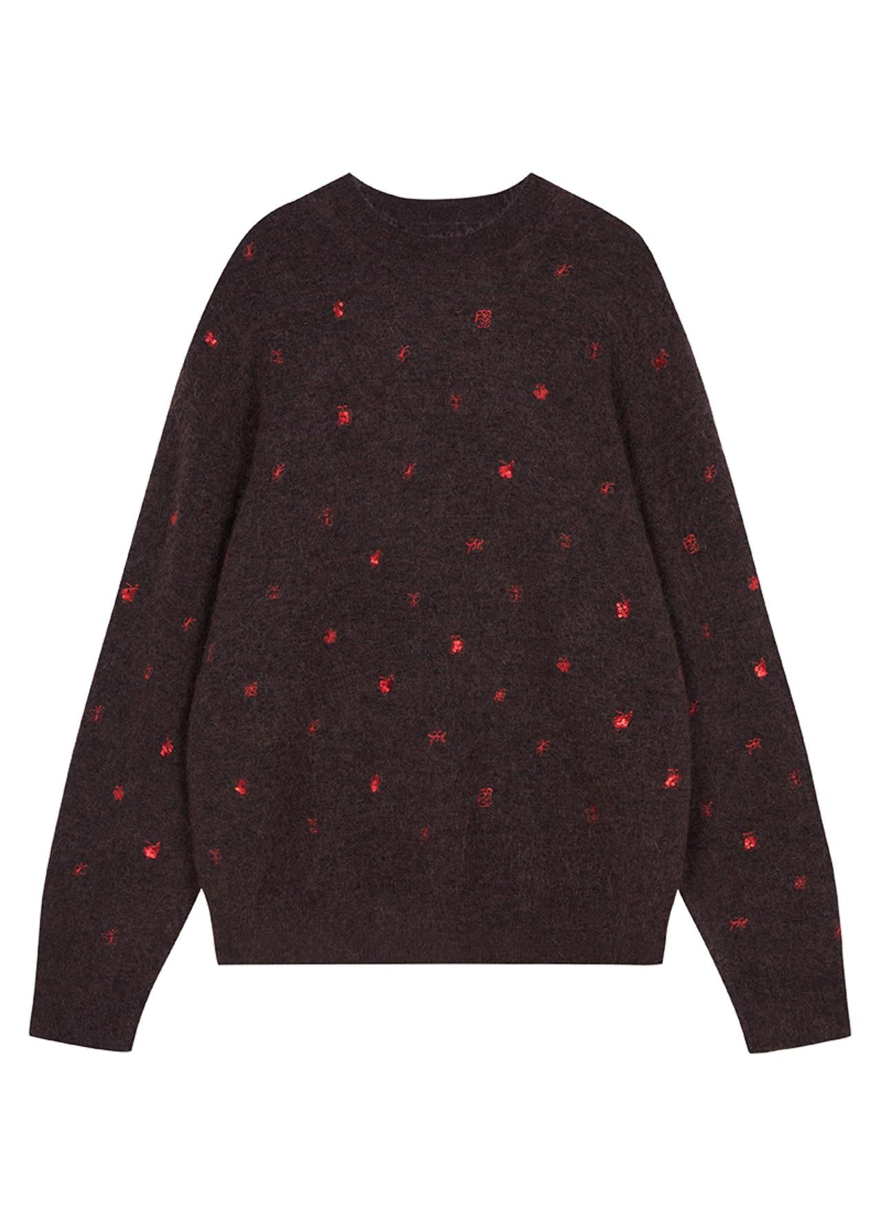 maglione a maniche lunghe con ricamo a farfalla