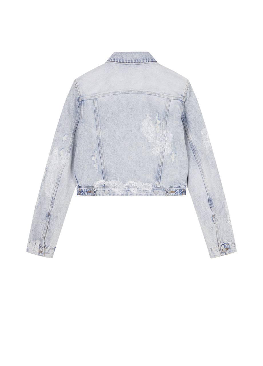 Giacca in denim con patchwork di pizzo