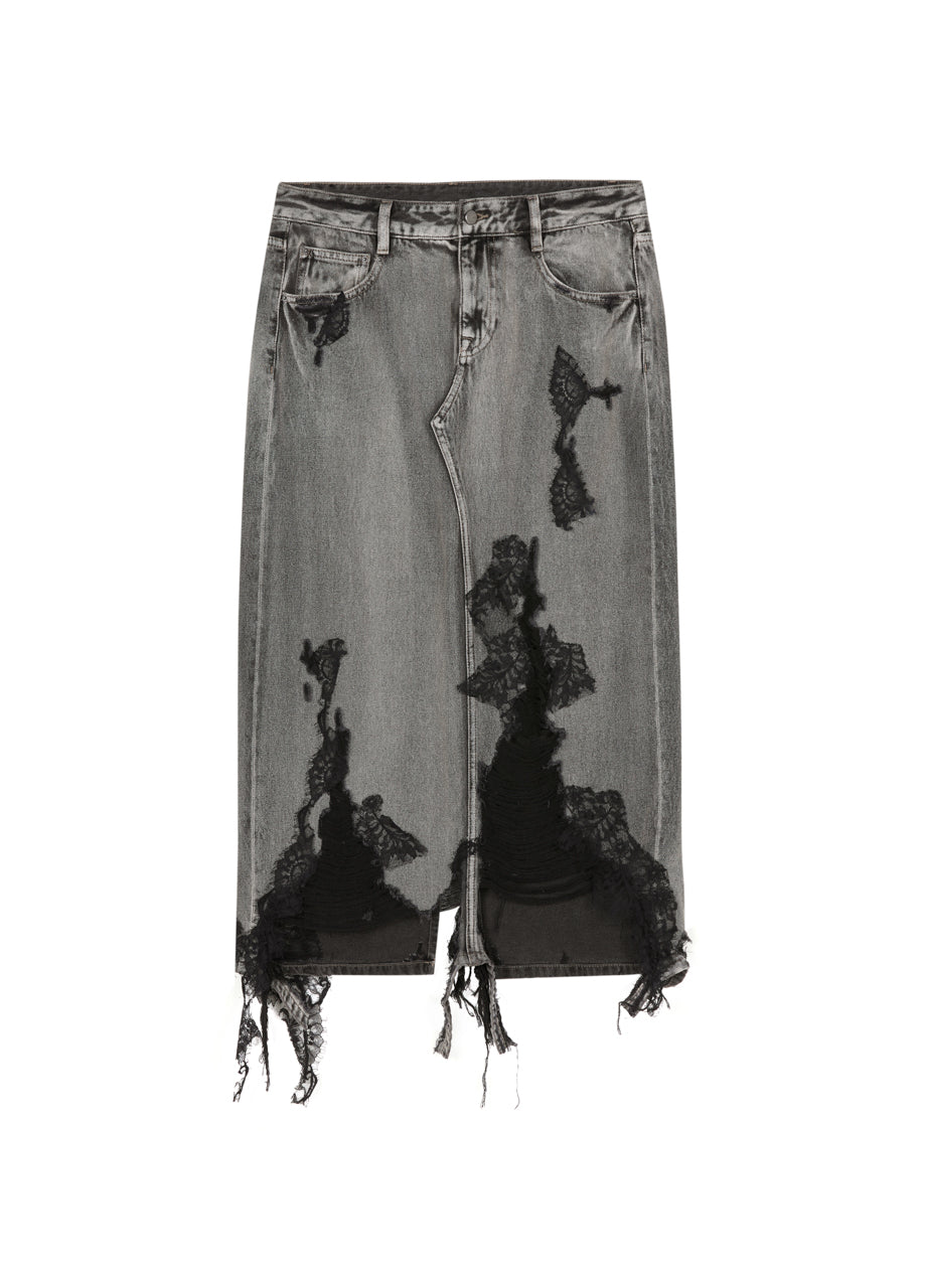 Gonna a forma di H in patchwork di pizzo