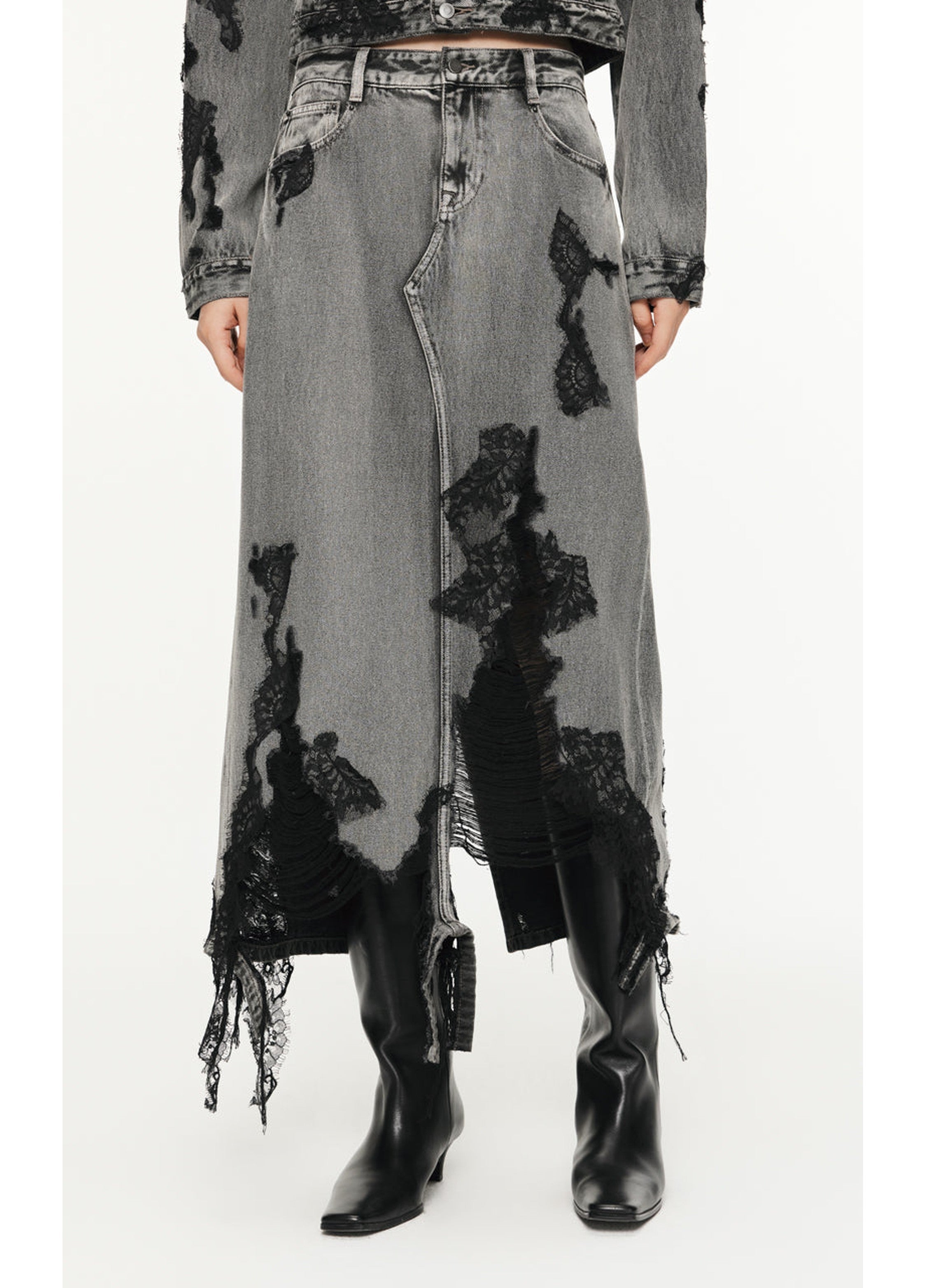 Gonna a forma di H in patchwork di pizzo