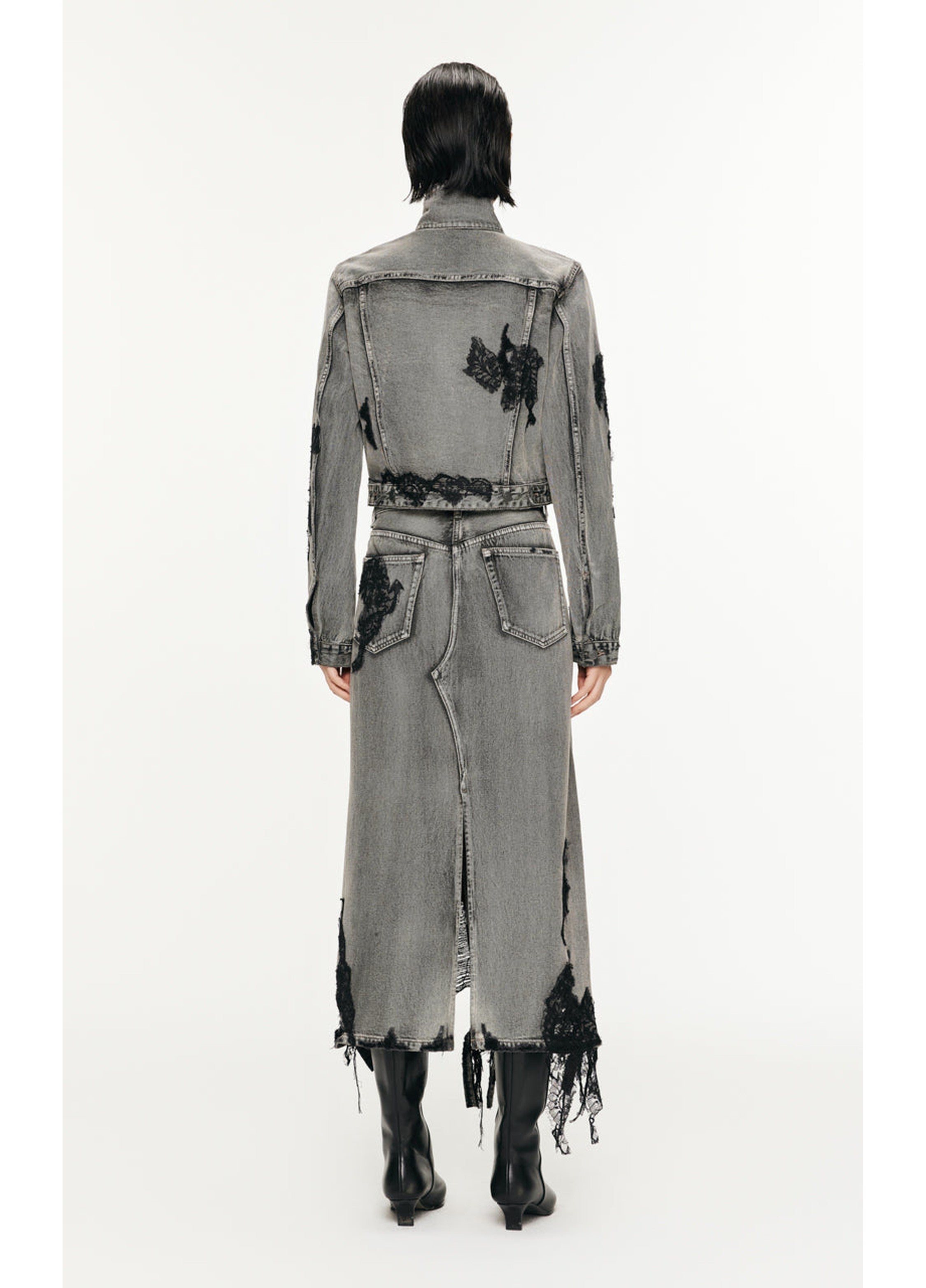 Gonna a forma di H in patchwork di pizzo