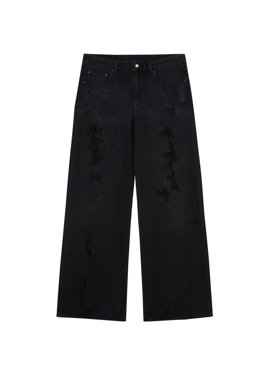 Jeans a gamba larga effetto consumato/lavato