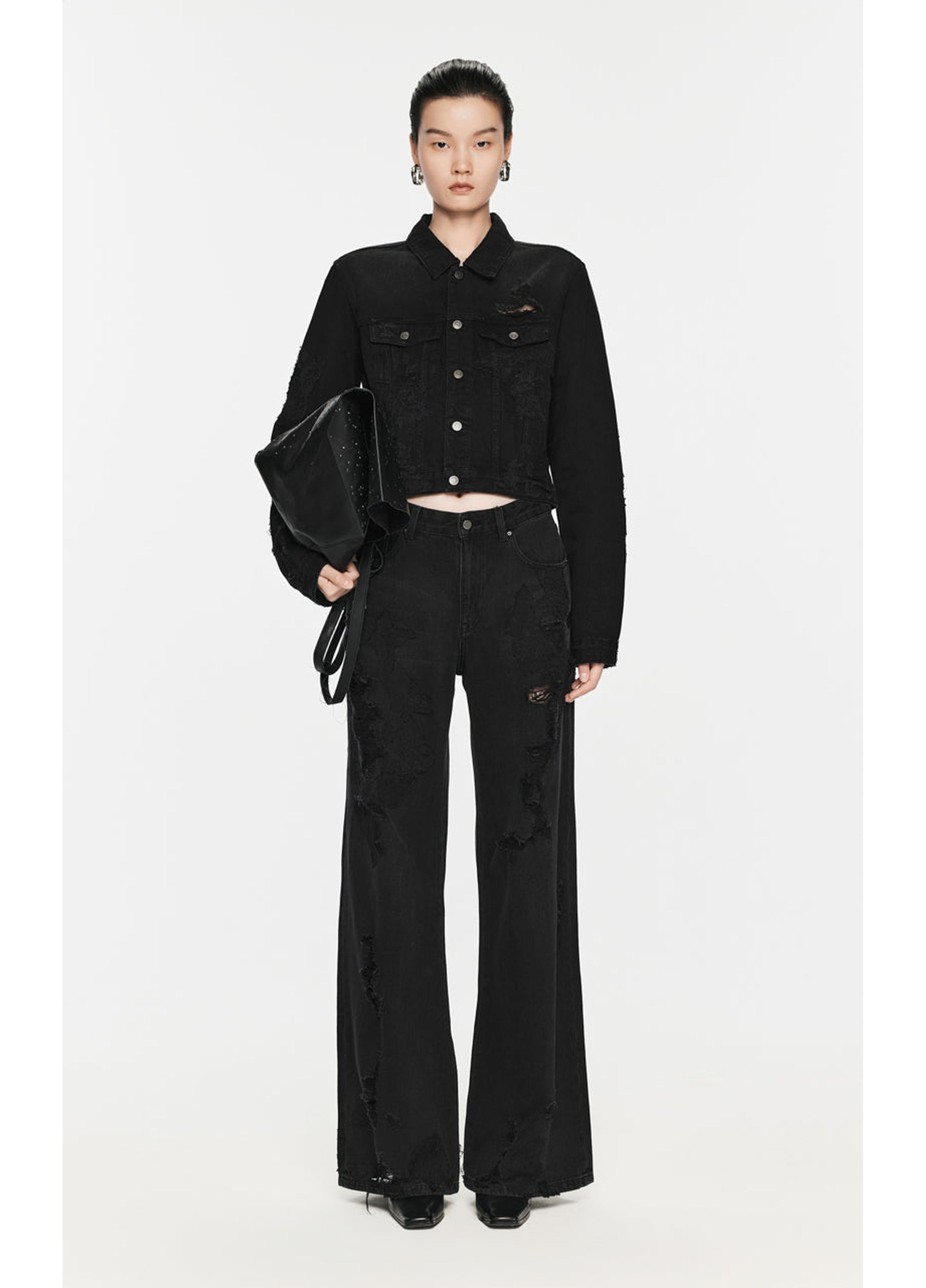 Jeans a gamba larga effetto consumato/lavato