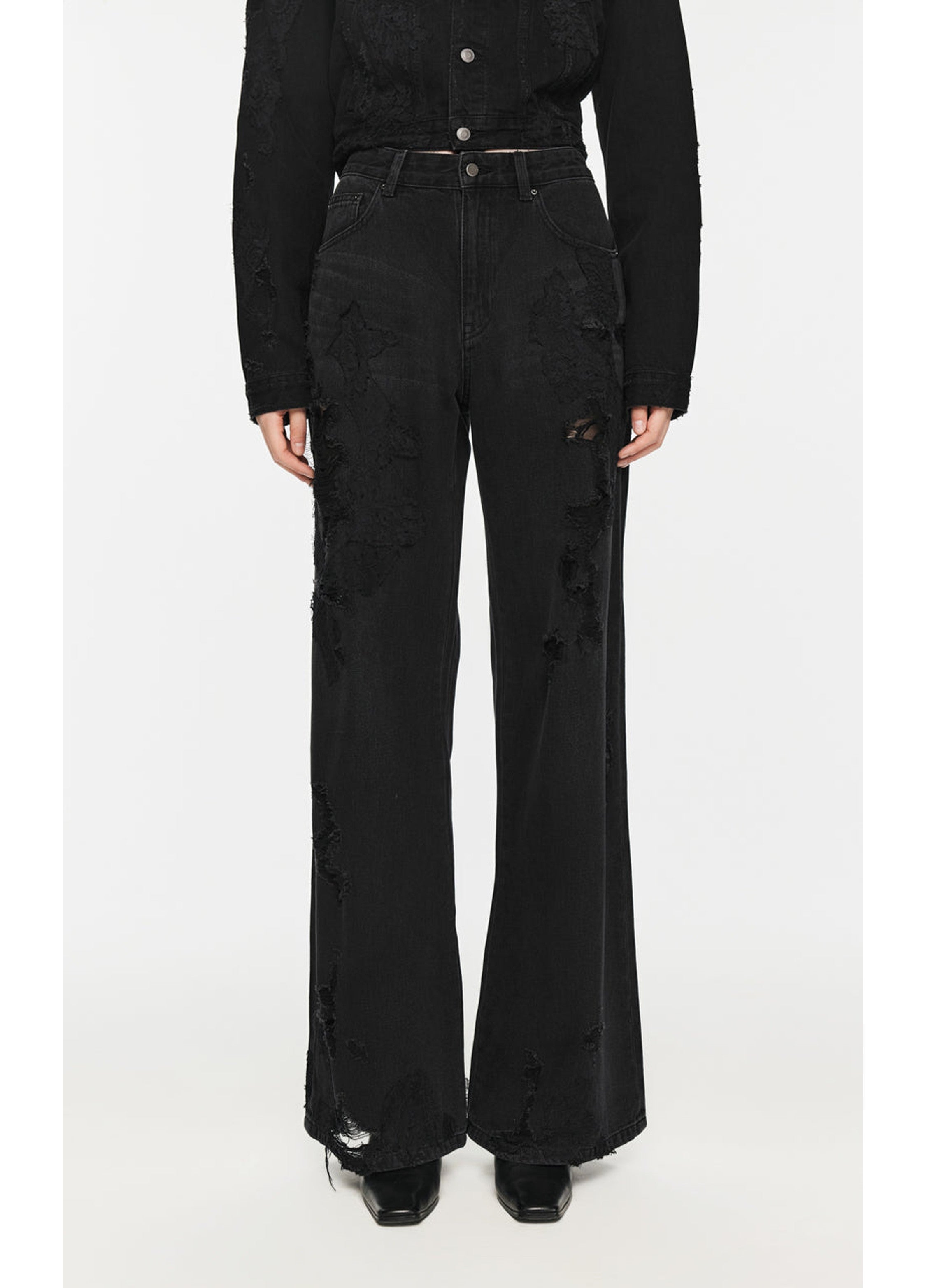 Jeans a gamba larga effetto consumato/lavato