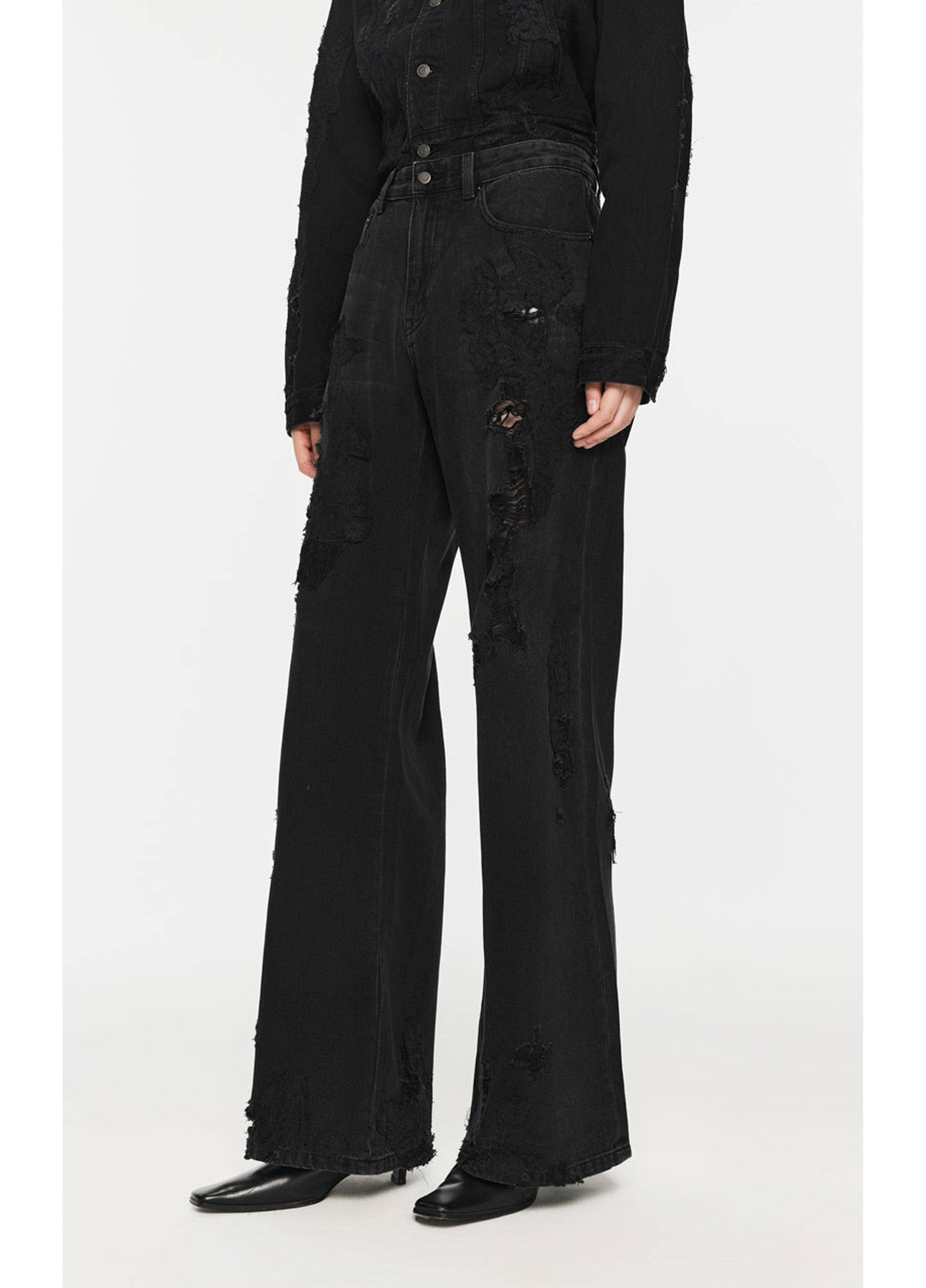 Jeans a gamba larga effetto consumato/lavato