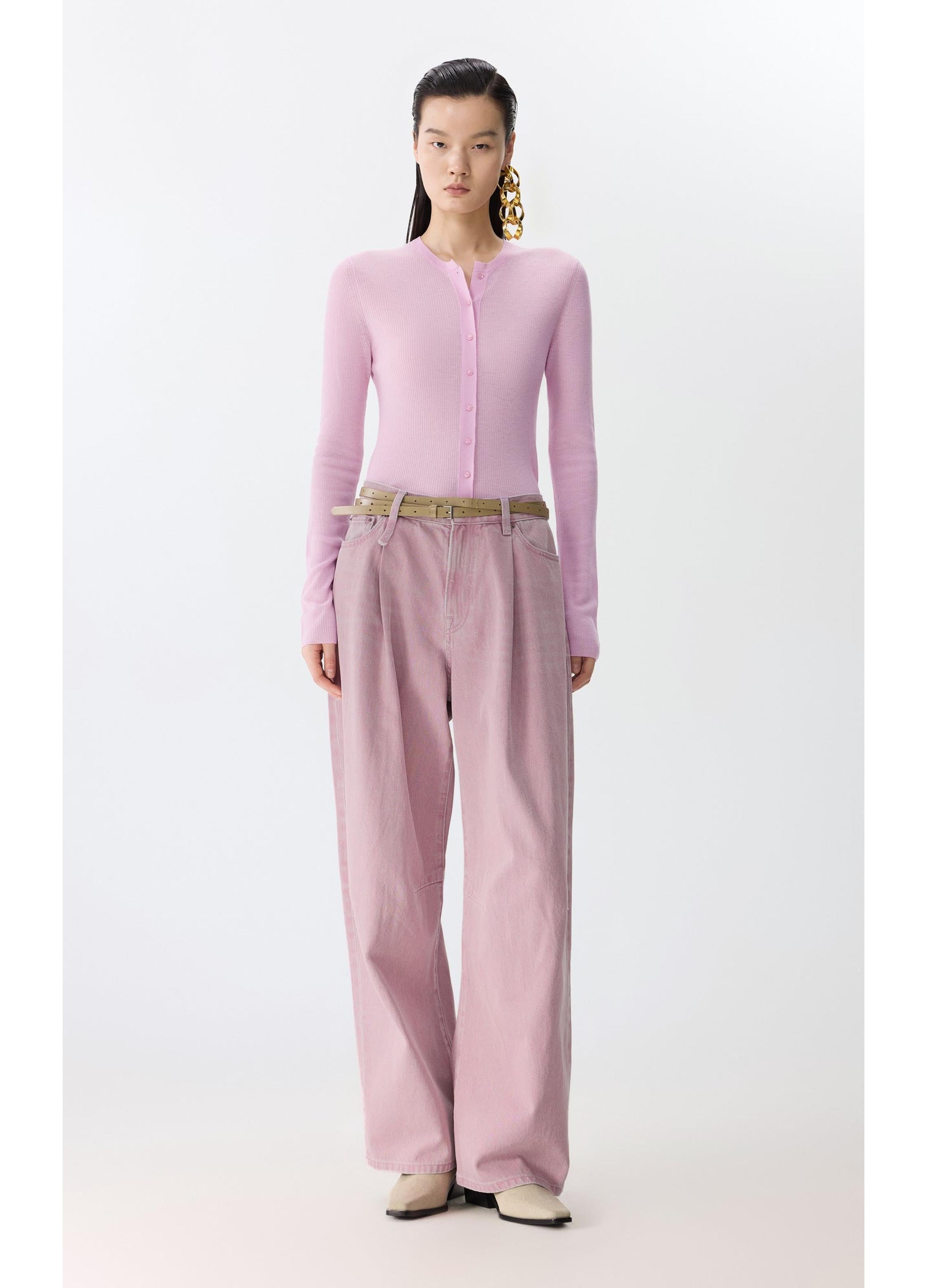 Jeans in denim a gamba dritta con risvolto