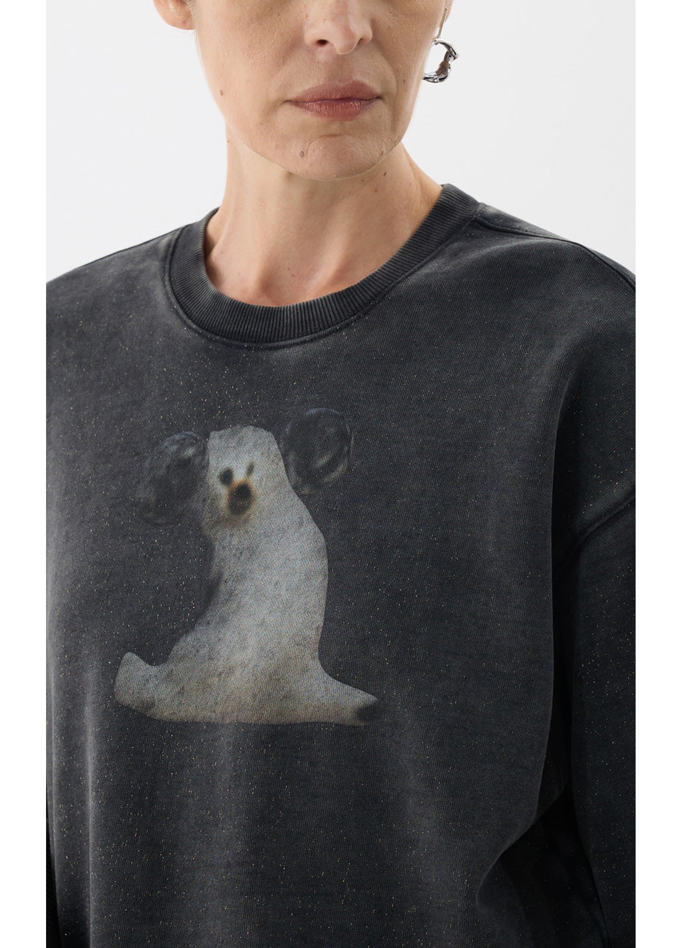 Felpa con cappuccio donna con motivo retrò di cane